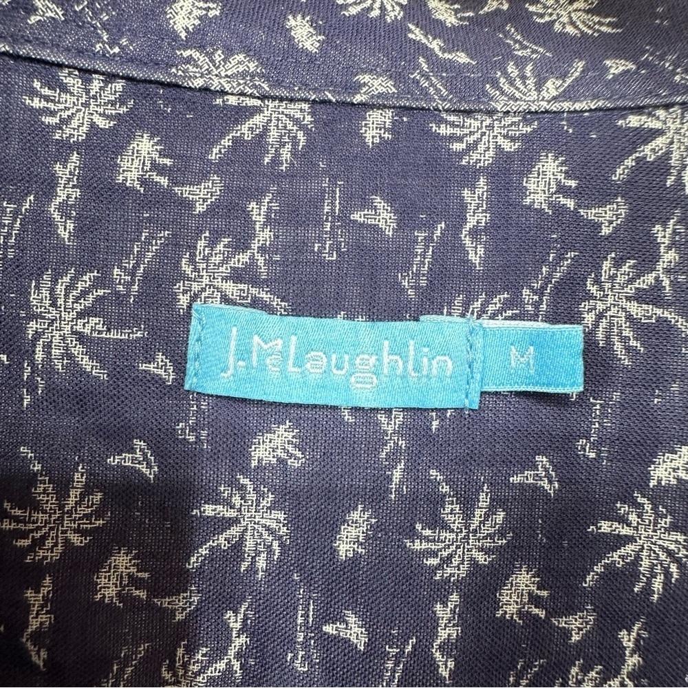 J. McLaughlin Men's Medium Blue Palm Tree Cotton Long Sleeve Button Down Shirt - Picture 7 of 12